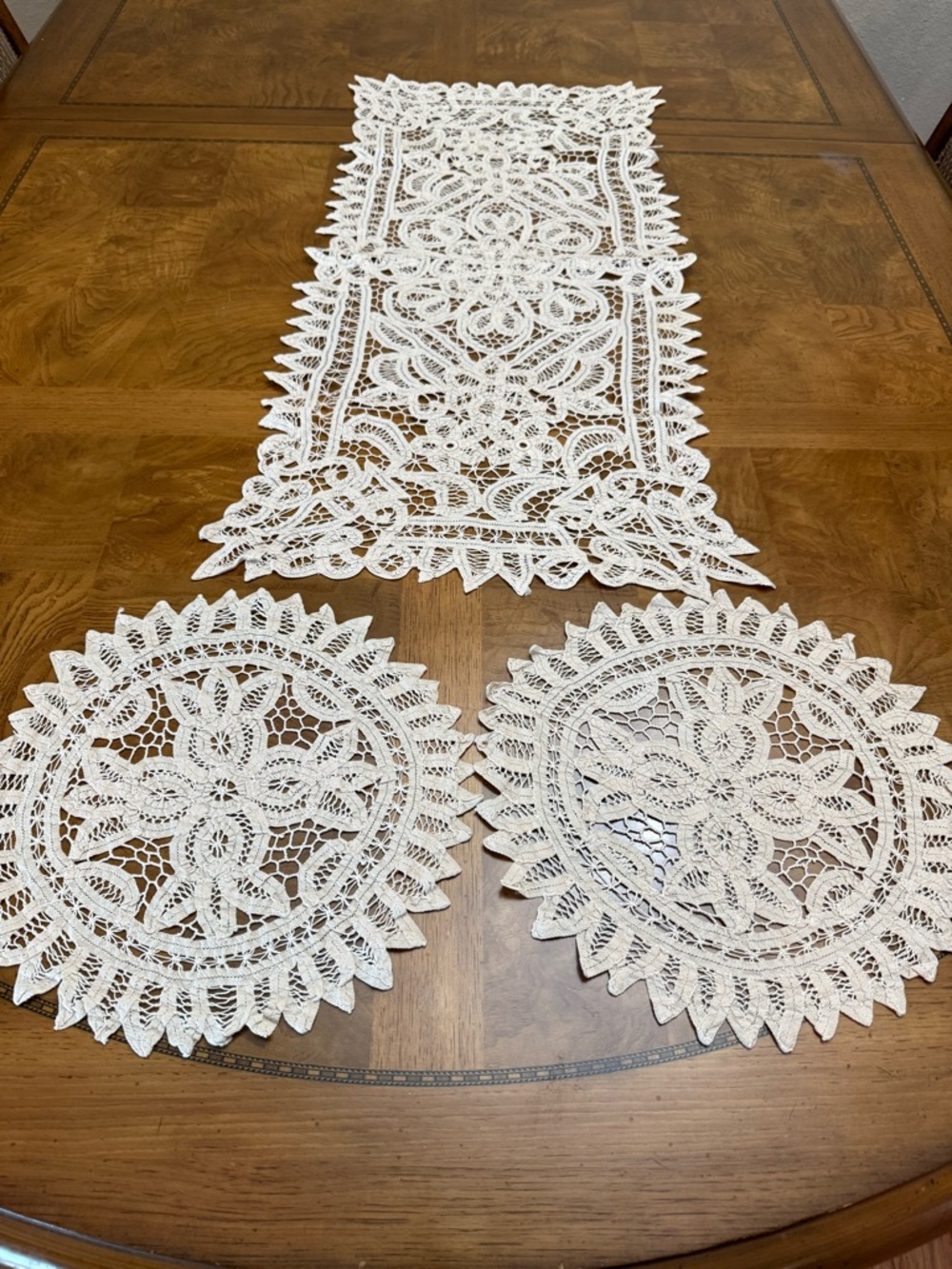 Cream Crochet Table Runner and Doilies Set - Home Dining